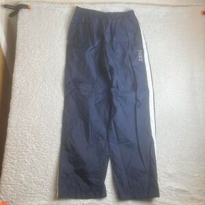 Vintage Nike men's blue white spell out logo track pants wide leg baggy xl